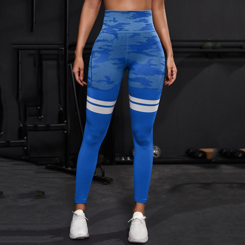 Pantaloni de yoga pentru alergare la gimnastică, pantaloni de sport pentru femei, pantaloni lungi, talie înaltă, care strâng burta, pantaloni de sport elastici, jambiere de yoga de camuflaj