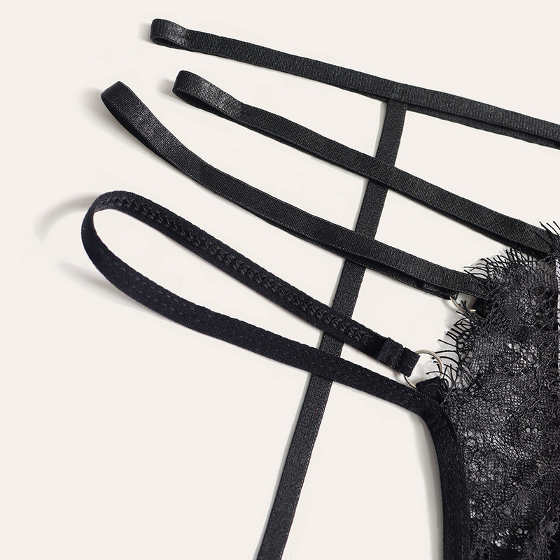 Novi ženski seksi čipkasti grudnjak, spavaćica s tangama i podvezicama, crni komplet donjeg rublja S-XL prozirni ženski komplet donjeg rublja
