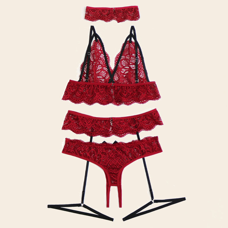 Izpārdošana Sieviešu apakšveļas komplekts Seksīgs mežģīņu krūšturis, pārsējs, prievīte, guļamveļa, melna apakšveļas komplekts S-XL ansambļa sous vetement femme