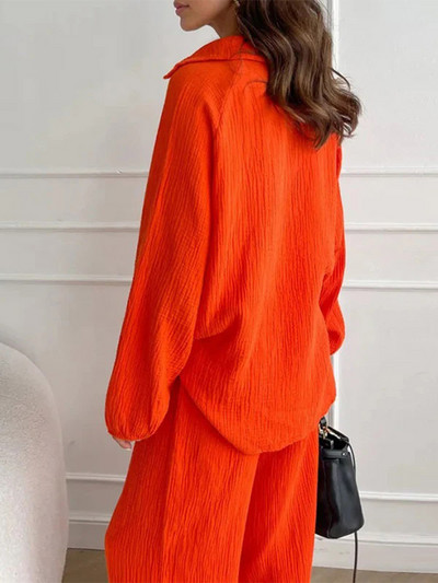 Brīvs, ikdienišķs, divdaļīgs sieviešu uzvalks, balts ar garām piedurknēm, mežģīņu bikšu komplekti sievietēm, 2024. g.