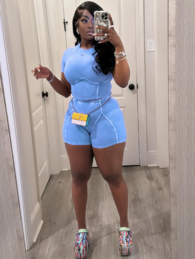 Beyprern Casual lühikeste varrukatega trikootop ja sobiv jalgratturi lühikeste pükste komplekt, sportlik dressikomplekt, naiste aktiivne komplekt, kaheosaline komplekt