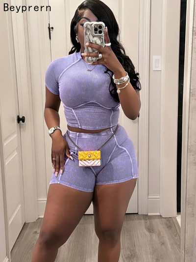 Beyprern Casual lühikeste varrukatega trikootop ja sobiv jalgratturi lühikeste pükste komplekt, sportlik dressikomplekt, naiste aktiivne komplekt, kaheosaline komplekt