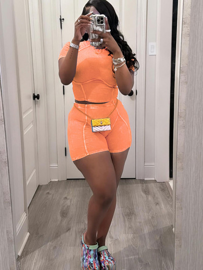 Beyprern Casual lühikeste varrukatega trikootop ja sobiv jalgratturi lühikeste pükste komplekt, sportlik dressikomplekt, naiste aktiivne komplekt, kaheosaline komplekt