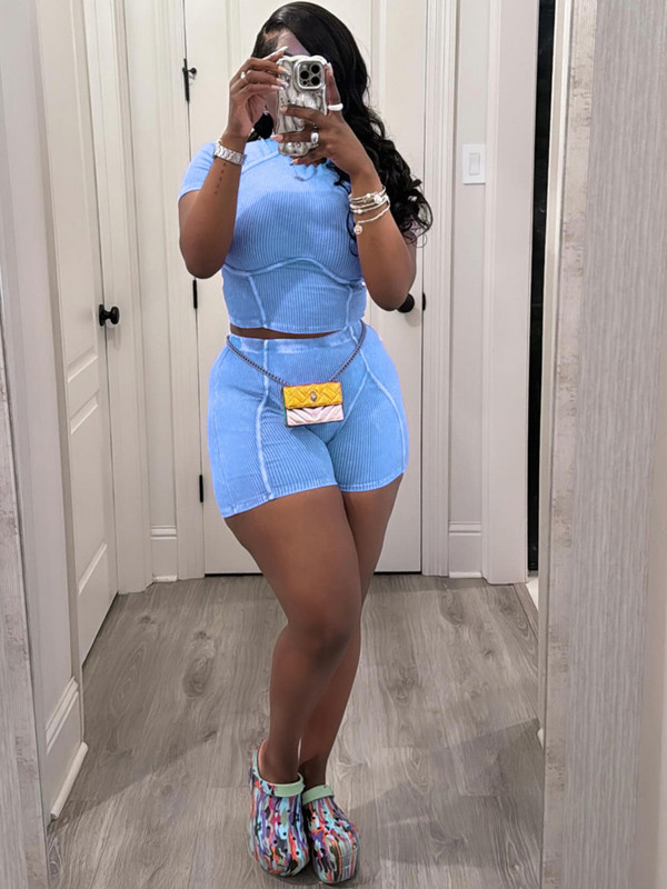 Beyprern Casual Tī tops ar īsām piedurknēm un pieskaņots motociklistu šortu komplekts Sportisks treniņtērpu komplekts sieviešu aktīvais komplekts divdaļīgi tērpi