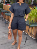 CM.YAYA 2024. Ljetni jednobojni ženski komplet kratkih rukava Majice s O-izrezom + kratke hlače Komplet od 2 kompleta od dva komada Ulične trenirke Ležerna odjeća