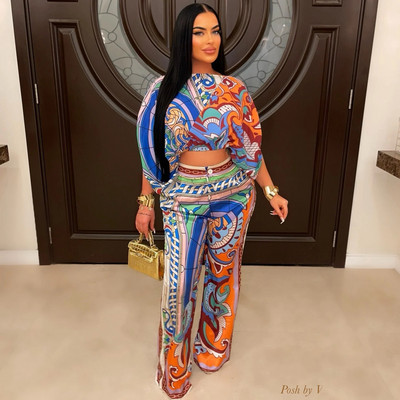 CM.YAYA Paisley női szett, denevérszárnyú ujjú blúzok és széles szárú nadrágok, 2024 nyári tavaszi két darab 2 részes szett ruhák tréningruha