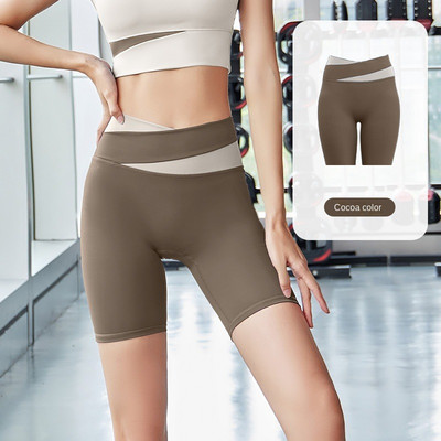 Spalvą atitinkančios jogos kelnės moteriškos aukštu juosmeniu klubus pakeliančios penkių taškų kelnės Besiūlės persikų spalvos kelnės Vasaros sportui nepraleidžiantys šortai