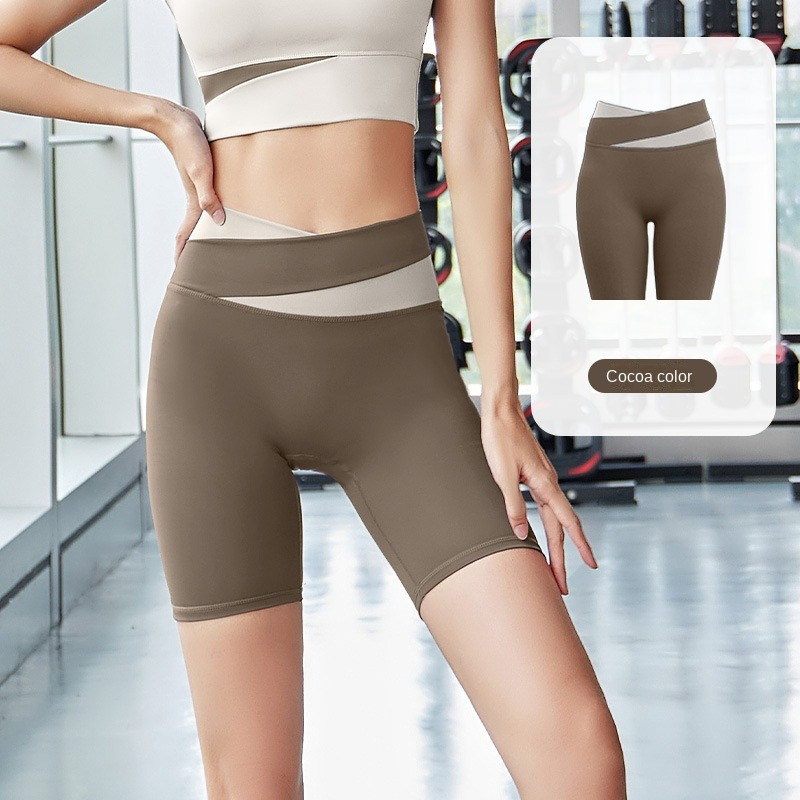 Spalvą atitinkančios jogos kelnės moteriškos aukštu juosmeniu klubus pakeliančios penkių taškų kelnės Besiūlės persikų spalvos kelnės Vasaros sportui nepraleidžiantys šortai