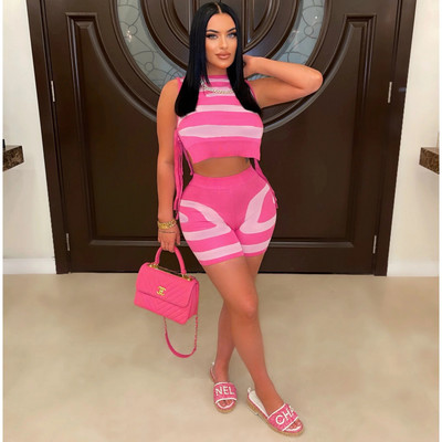 CM.YAYA spausdintas elegantiškas moteriškas komplektas, surišamas atviras šoninis apkarpytas viršus ir šortų rinkinys, 2023 m. vasaros mados dviejų 2 dalių komplektų komplektai, sportinis kostiumas