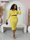 CM.YAYA mados megztas briaunotas nertas moteriškas megztinis ilgomis rankovėmis Cargidan ir Bodycon vidutinio dydžio sijonas 2023 m. dviejų 2 dalių komplektas