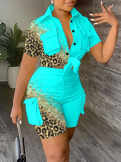 Sieviešu ikdienas divu gabalu komplekti, apģērbs, elegants kabatas dizains ar pogām un šorti ar augstu vidukli, jauns modes 2023. gada vasara