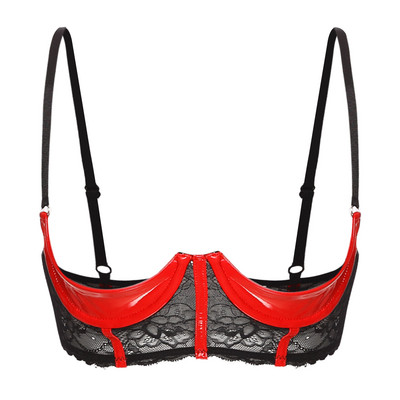 Ženski čipkasti grudnjak s 1/3 košarice Lakirana koža, podesive naramenice s žicom, cvjetni grudnjak Donje rublje Poklon za medeni mjesec
