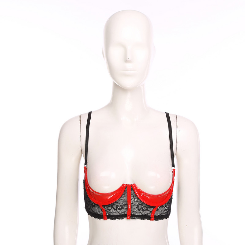 Ženski čipkasti grudnjak s 1/3 košarice Lakirana koža, podesive naramenice s žicom, cvjetni grudnjak Donje rublje Poklon za medeni mjesec