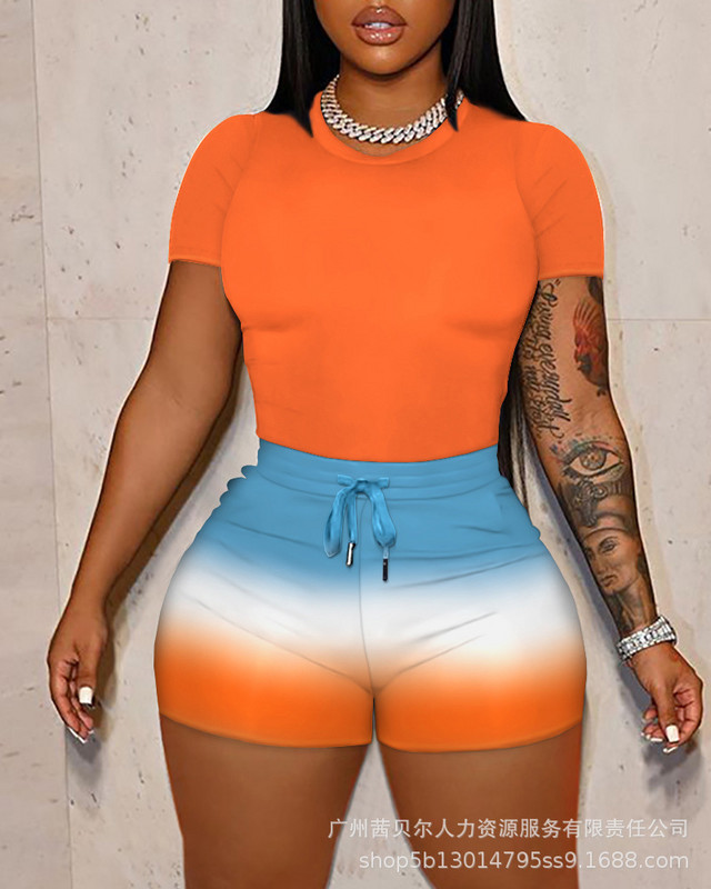 Vasaras divdaļīgie komplekti Sieviešu tērpi Modes no pleciem apgriezts tops un ģeometriskas apdrukas šortu komplekts Sieviešu treniņtērps, apģērbs