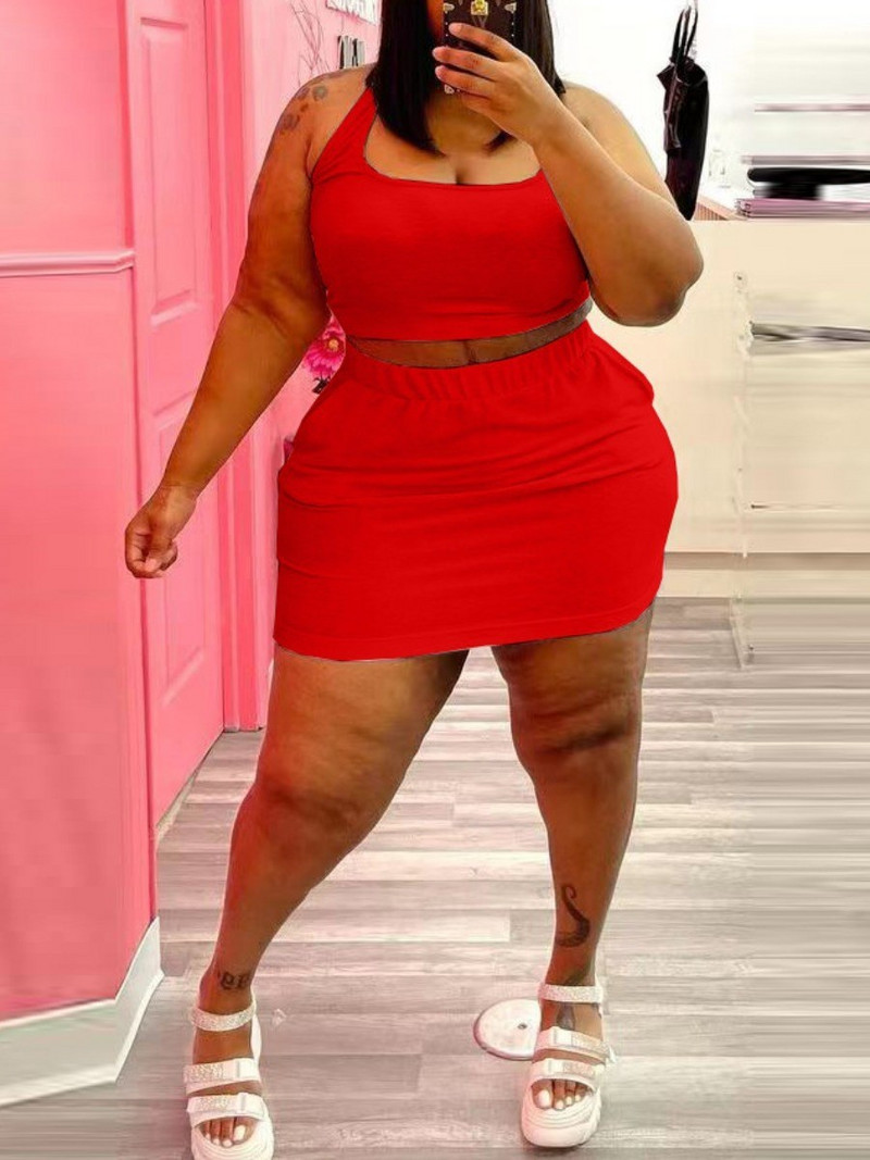 LW BASICS Plus veličina Y2K dvodijelni kompleti Ležerni U izrez Elastični dvodijelni set suknji boje vina Seksi Rave Club odjeća za žene