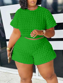 Set de două piese de vară LW Plus Size Crop Top Waffle Tricot Pantaloni scurți Femei Vară Tricou cu mânecă scurtă și pantaloni scurți Costume pentru femei
