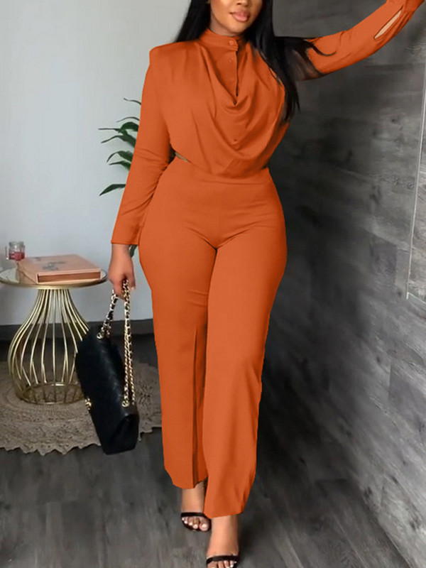 Cămașă cu mânecă lungă sexy cu talie dezactivată, pantaloni, damă de birou, primăvară, modă, pantaloni uni, eleganti, set în două piese, ținută pentru femei 2024