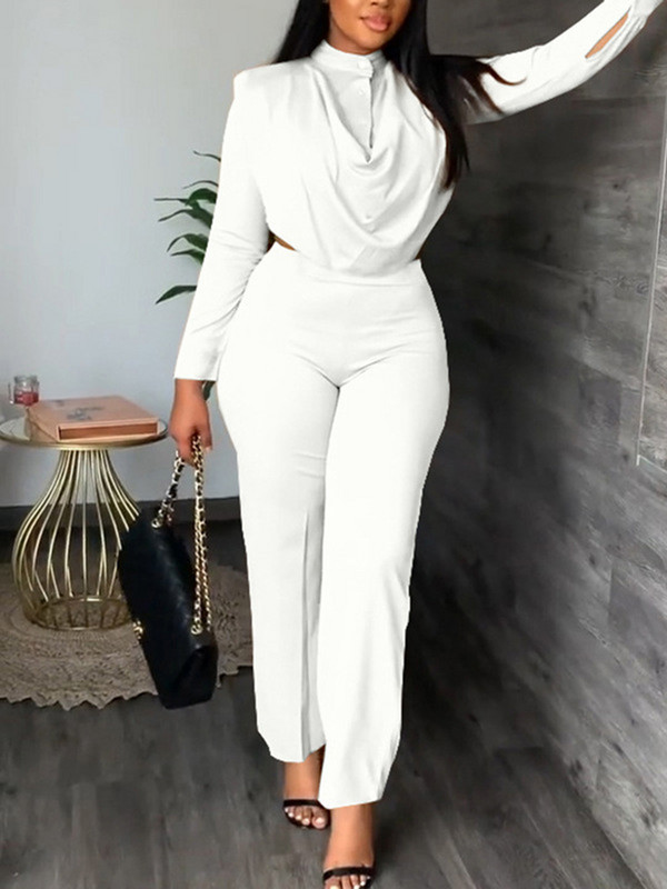Cămașă cu mânecă lungă sexy cu talie dezactivată, pantaloni, damă de birou, primăvară, modă, pantaloni uni, eleganti, set în două piese, ținută pentru femei 2024