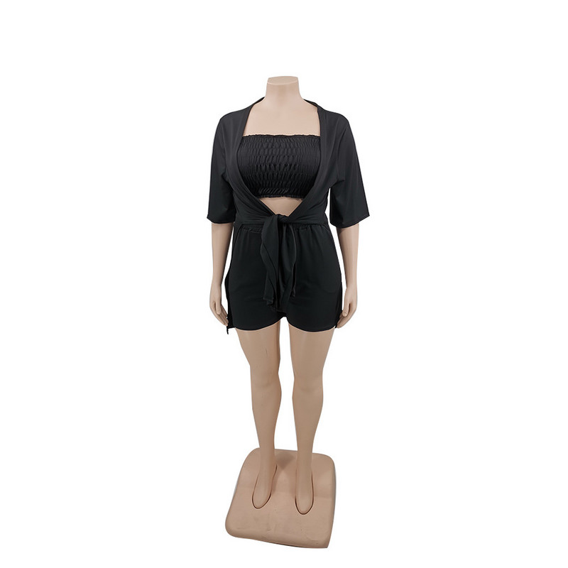 2022 ținute de vară elegante de culoare solidă cu șireturi pentru femei, top cu tub sexy, mai mari, seturi scurte din trei piese, dropshipping cu ridicata