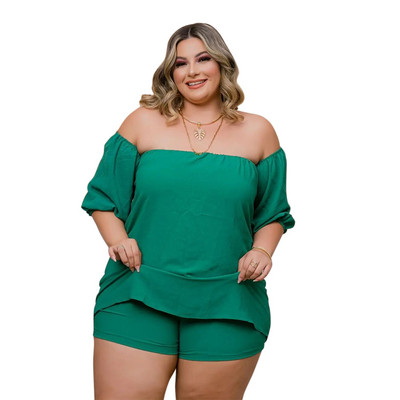 XL-5XL Liela izmēra komplekti Sieviešu apģērbs 2023 Vasaras īsām piedurknēm slīps kakls, seksīgs ikdienas divu gabalu komplekti sieviešu tērpi