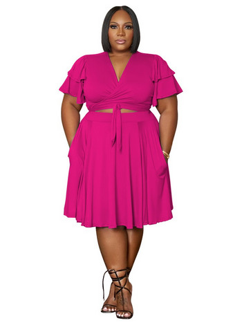 Wmstar 2 Two Piece Γυναικεία Ρούχα V λαιμόκοψη μίνι φούστες σετ με τσέπες Νέα στο καλοκαίρι ασορτί ρούχα Χονδρική Dropshipping