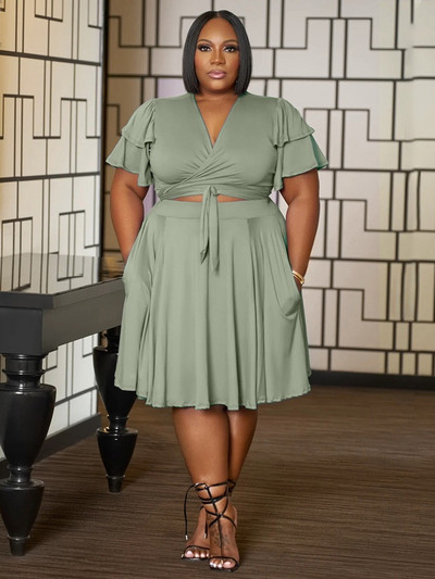 Wmstar 2 kétrészes női ruhák V nyakú mini szoknya készletek zsebekkel Új nyáron, hozzáillő ruhák nagykereskedelmi dropshipping