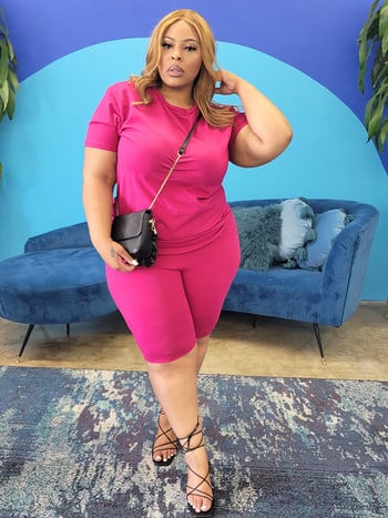 Wmstar Plus Size Two Piece Oufits Γυναικεία Ρούχα Super Stretch Συμπαγείς κορυφαίες σούρες Casual matching κοντά σετ Χονδρική Dropshipping