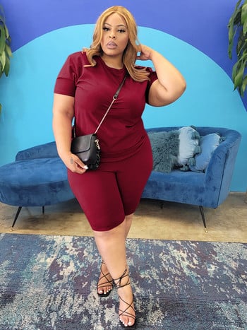 Wmstar Plus Size Two Piece Oufits Γυναικεία Ρούχα Super Stretch Συμπαγείς κορυφαίες σούρες Casual matching κοντά σετ Χονδρική Dropshipping