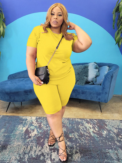 Wmstar dvodijelna ženska odjeća velike veličine, super rastezljiva jednobojna majica, ležerni odgovarajući kratki setovi, veleprodaja Dropshipping