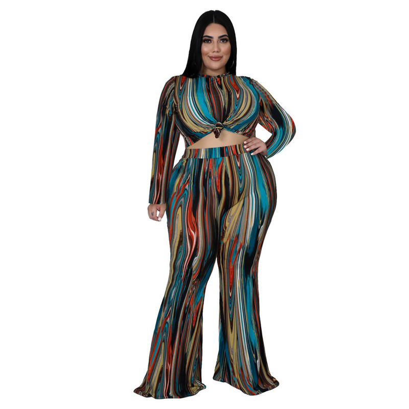 SOMO Molett Női Ruházat Őszi divat Nyomtatott hosszú ujjú Crop felsők Kétrészes nadrág Alkalmi szettek Nagykereskedelmi Dropshipping