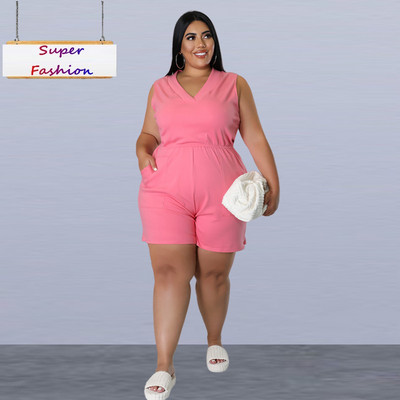 XL-4XL Salopete de mărime mare, vara 2022, îmbrăcăminte pentru femei, la modă, ocazional, cu decolteu în V, fără mâneci, pentru femei, cu livrare directă cu ridicata