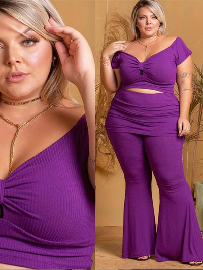 Set de femei șic și elegant, costume de vară, top și pantaloni, cu umăr dezactivat, set de două piese sexy, haine de dimensiuni mari, dropshipping cu ridicata