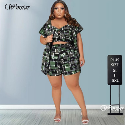 Wmstar Plus Size 3 Σετ Γυναικεία Ρούχα Καλοκαιρινά Ρούχα Εκτύπωση Σορτς Σετ Πουκάμισο ασορτί κοστούμι χονδρική Dropshipping 2022