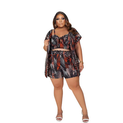 Wmstar Plus Size 3 dalių rinkinys Moteriški drabužiai Vasariniai drabužiai Spausdinti Šortai Rinkiniai Marškinėliai Tinkantis Kostiumas Didmeninė prekyba 2022 m.
