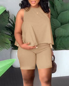 Elegantiški moteriški marškinėliai + šortai, 2 dalių komplektai 2023 m. vasaros mados stilius, kietos berankovės kelnės Kelnės Moteriškas kostiumas S-XXXL