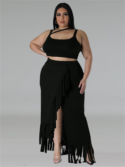 Wmstar lielizmēra divdaļīgs komplekts sievietēm vasarā Sexy Crop garu svārku komplekti Pušķis Ikdienas pieskaņots uzvalks Vairumtirdzniecība Drop Shipping