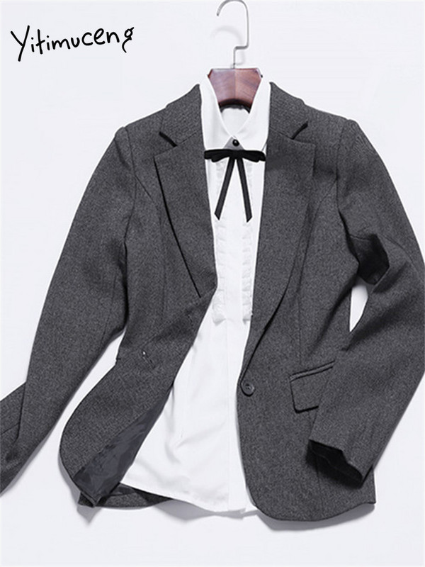 Yitimuceng 2 daļiņu komplekti biroja apģērbam, sieviešu 2023. gada modes pogām, tievs, garām piedurknēm, žaketeņi, kostīmi ar augstu vidukli.