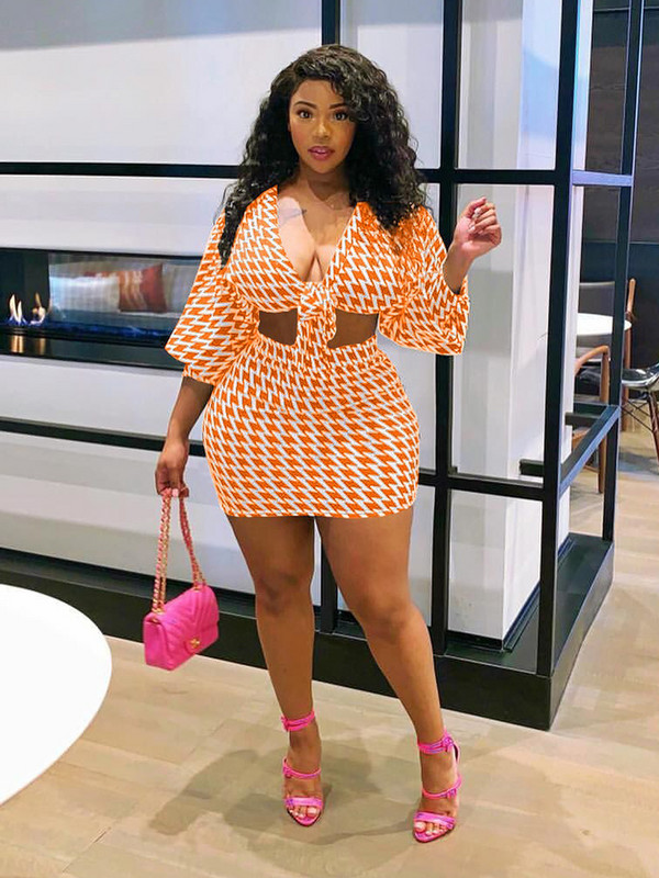 Eleganti sieviešu uzvalki, apdrukas pavasara drēbes, divdaļīgs komplekts ar garām piedurknēm, seksīgs V kakla augšdaļas un svārku tērpu komplekts, 5xl liela izmēra