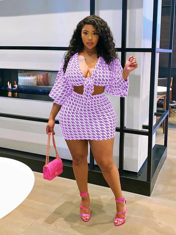 Eleganti sieviešu uzvalki, apdrukas pavasara drēbes, divdaļīgs komplekts ar garām piedurknēm, seksīgs V kakla augšdaļas un svārku tērpu komplekts, 5xl liela izmēra