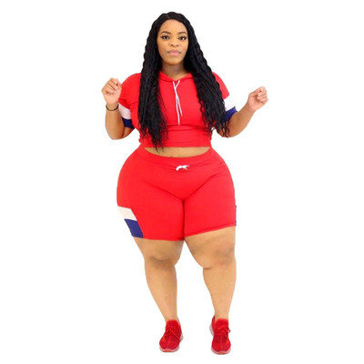 Ljetne ženske trenirke veće veličine, modne majice i kratke hlače u patchworku koji odgovaraju dvama dvodijelnim kompletima aktivnih trenirki