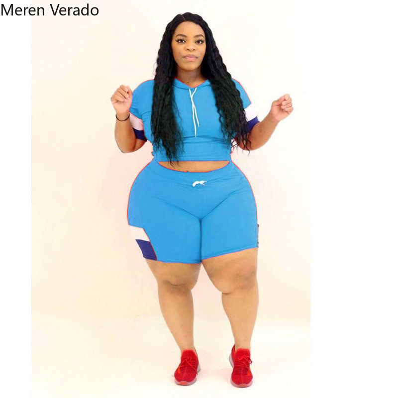 Ljetne ženske trenirke veće veličine, modne majice i kratke hlače u patchworku koji odgovaraju dvama dvodijelnim kompletima aktivnih trenirki