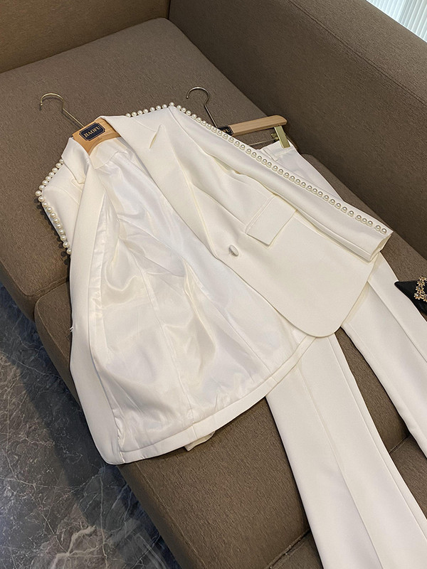 Pavasara rudens delikateses krelles Sieviešu biroja uzvalks ar garām piedurknēm ar vienu pogu žakete uzliesmojošās bikses sievietēm, cietas 2 gab.