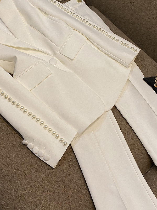 Pavasara rudens delikateses krelles Sieviešu biroja uzvalks ar garām piedurknēm ar vienu pogu žakete uzliesmojošās bikses sievietēm, cietas 2 gab.