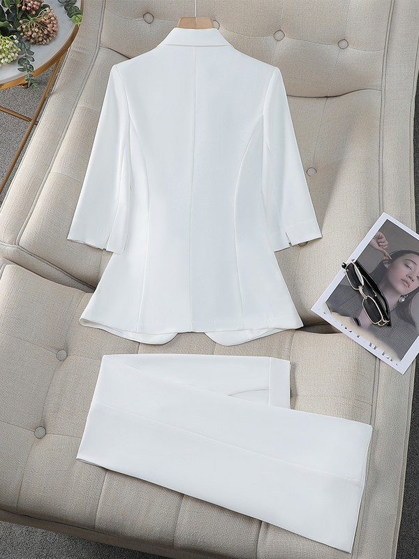 Sieviešu biroja bikškostīms, 2 daļ. komplekts, sieviešu, rozā, dzeltens, balts sieviešu darba apģērbs, žakete un bikses