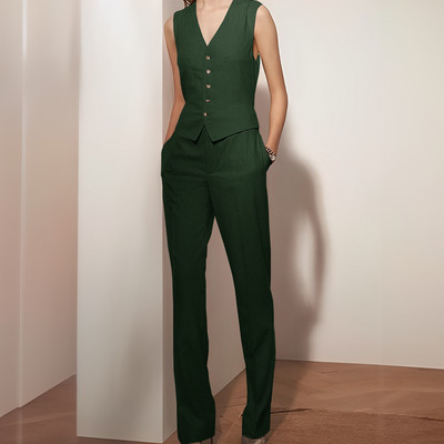 Naiste vabaaja linane 2-osalised ülikonnad, pulmapidu vest, kohandatud suvine linane vest + püksid