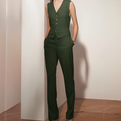 Naiste vabaaja linane 2-osalised ülikonnad, pulmapidu vest, kohandatud suvine linane vest + püksid