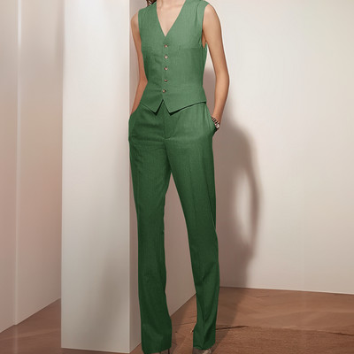 Naiste vabaaja linane 2-osalised ülikonnad, pulmapidu vest, kohandatud suvine linane vest + püksid