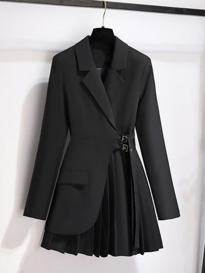 Sieviešu kostīmi Biroja komplekti Jauni pavasara džemperi ar garām piedurknēm, salokāmi kabatas žakete sievietēm vienkrāsains zvana dibens Mode elegance biroja dāma