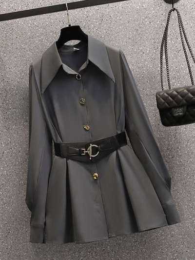 Sieviešu kostīmi Biroja komplekti Jauni pavasara džemperi ar garām piedurknēm, salokāmi kabatas žakete sievietēm vienkrāsains zvana dibens Mode elegance biroja dāma