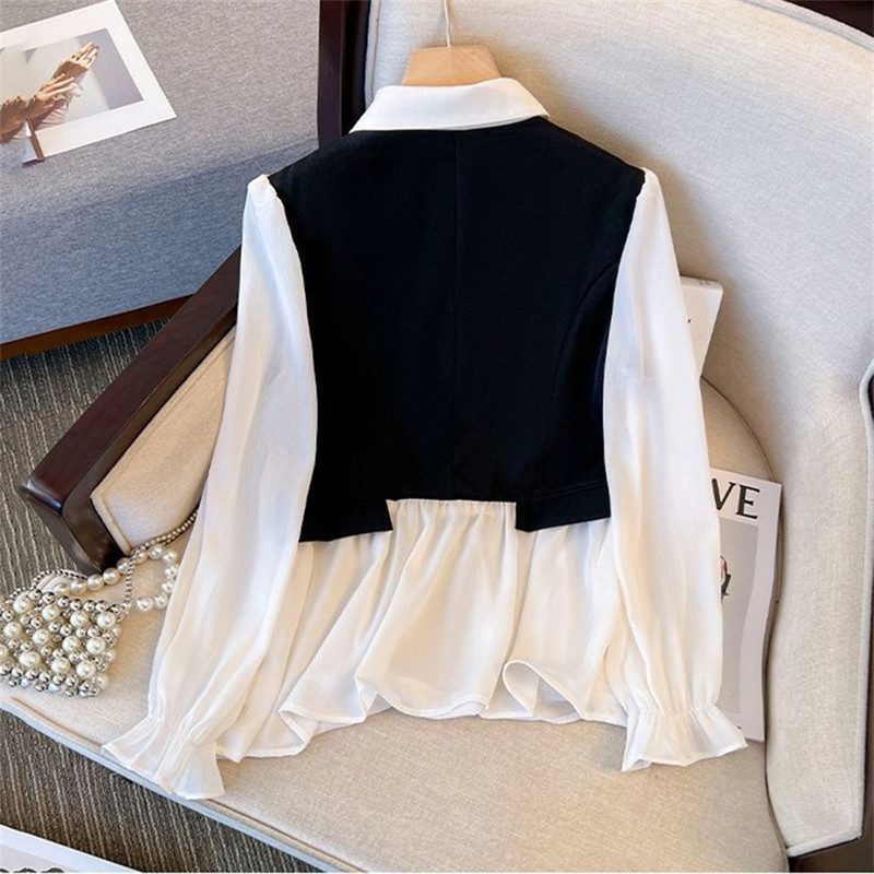 Korea Slim Patchwork Spordidressid Suure varrukatega särk Capris Kõrge vöökohaga ülikond püksid, 2 tükki Komplektid vabaaja rõivad